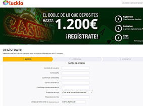 Formulario de registro en Luckia casino